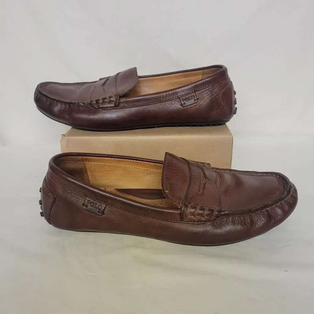 POLO RALPH LAUREN Size 9D Reynold Men's Driving Mocs Brown Leather‎
